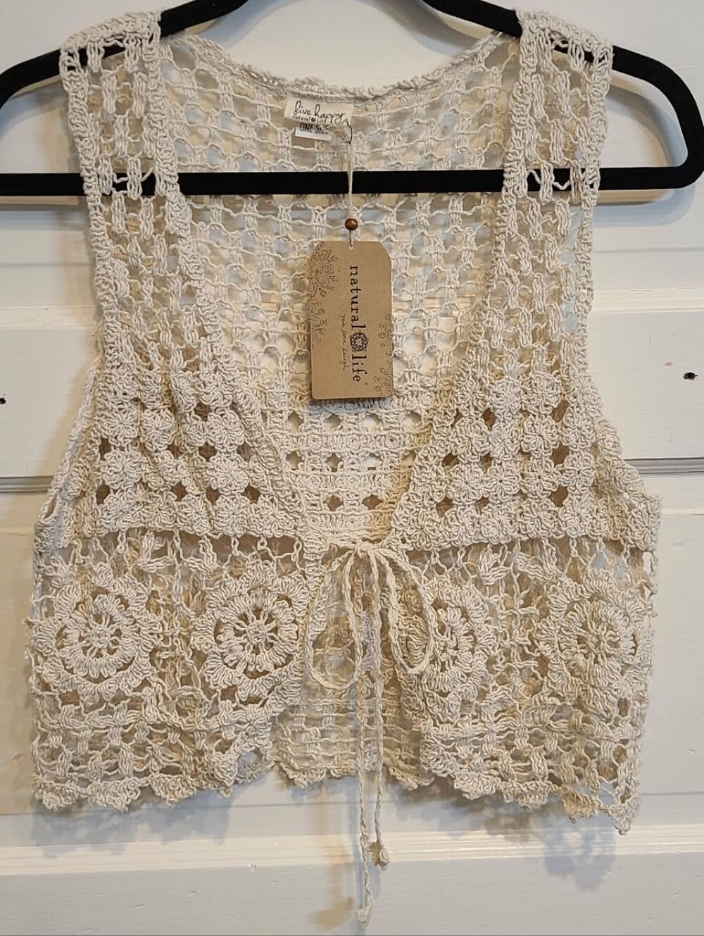 NATURAL LIFE Crochet Tie-Front Camisole Vest in Cream